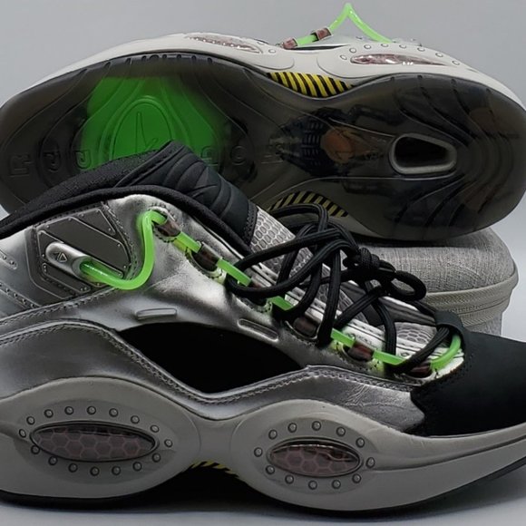 Reebok Question Mid "Minions Gru's Lab" Mens Size 9 Silver Metallic/Black FW7548 - Picture 3 of 9